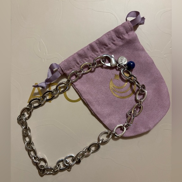 Jane Win Silver Chunky Link Chain w/ Lapis Bead, 18” - Picture 11 of 13